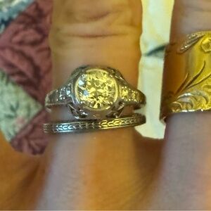 Art Deco 97ct 1920s Antique Old European Cut Diamond 18k white gold ring estate